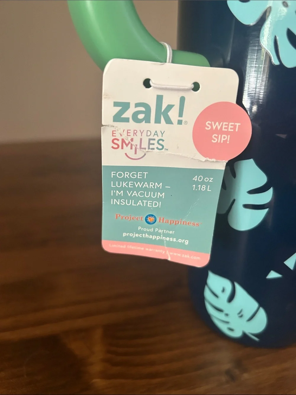 Zak! Tropical Pineapple Navy & Mint Travel Tumbler with Handle